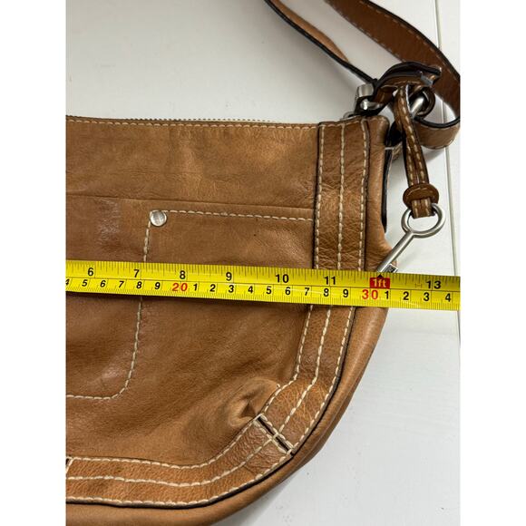 Y2K Vintage Fossil Brown Soft Glove Leather Zip Up Shoulder Bag Bucket Hobo - Picture 5 of 8